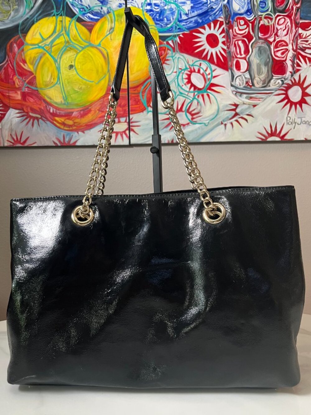 Kate Spade New York Black Patent Leather Deborah Lloyd Era Tote Chain Strap - Picture 3 of 14
